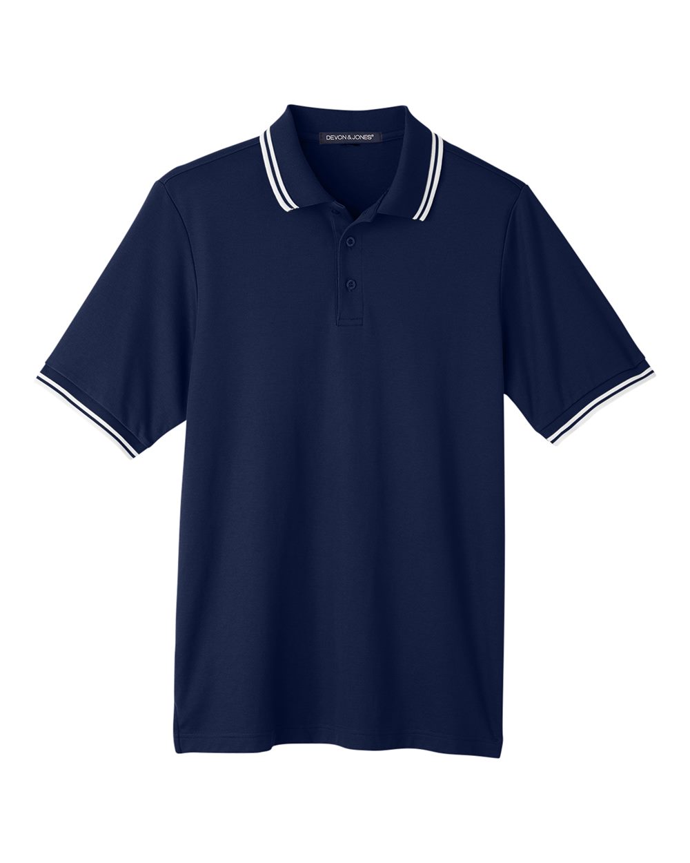 Front View of Navy/ White Men's CrownLux Performance® Plaited Tipped Polo - DG20C