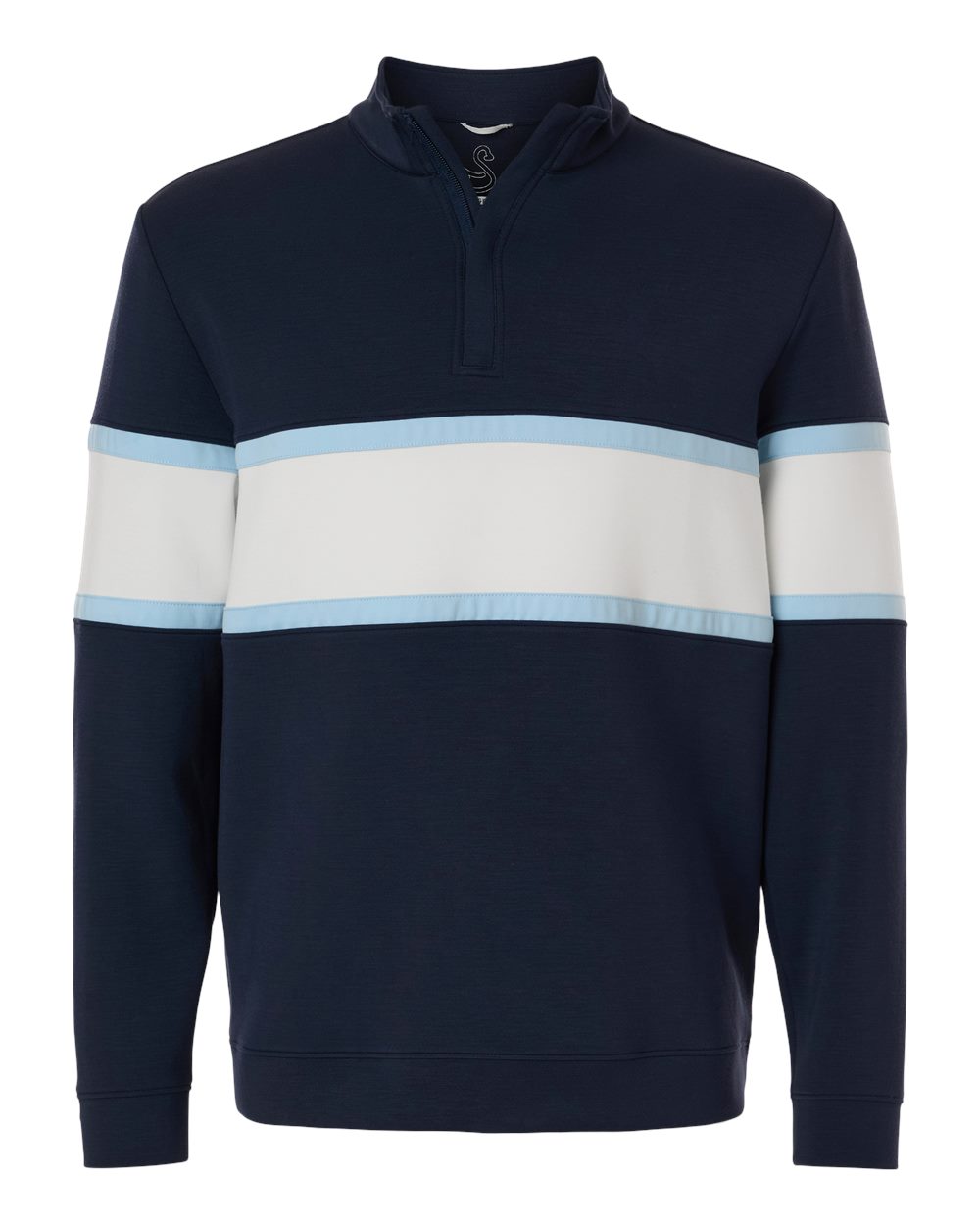 Front View of Navy/ White Men's Owen Quarter-Zip Pullover - SWOQ500 plain