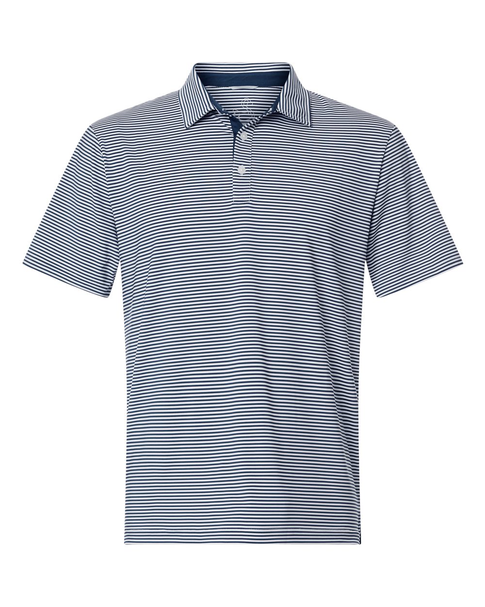 Front View of Navy White Men's Smith Striped Polo - SW1110 plain