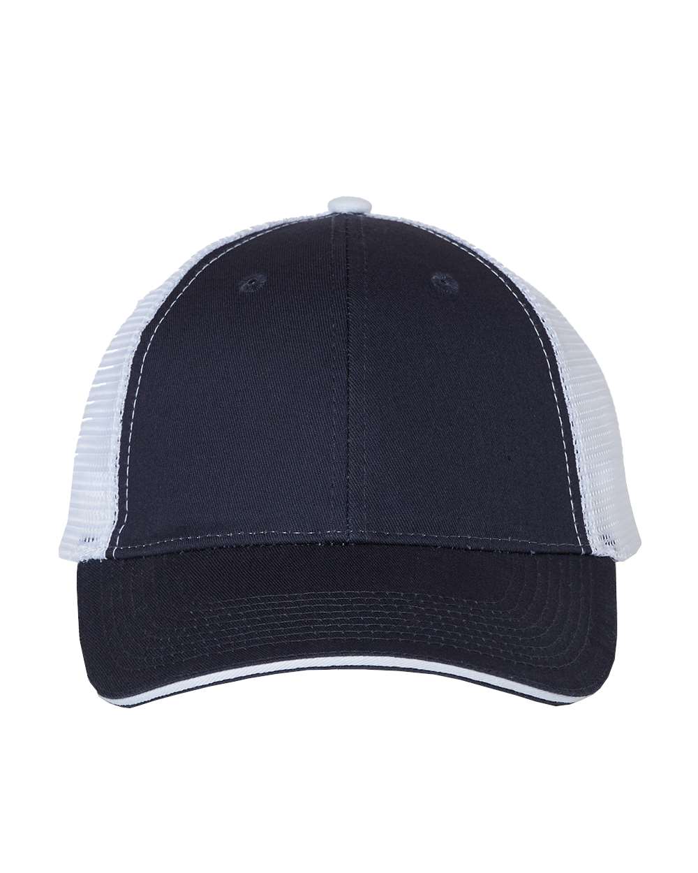Front View of Navy/ White Sandwich Trucker Cap - S102