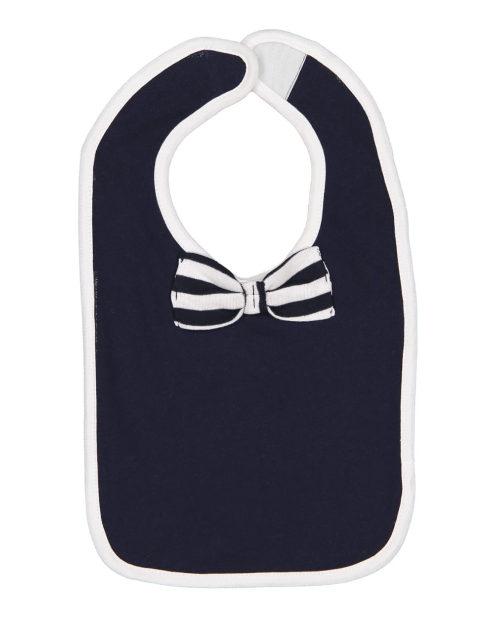 Front View of Navy/ White Stripe Infant Baby Rib Bow Tie Bib - 1002
