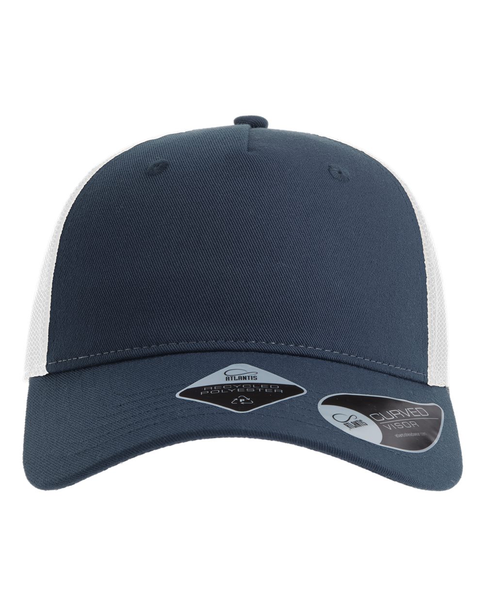 Front View of Navy/ White Sustainable Five-Panel Trucker Cap - ZION