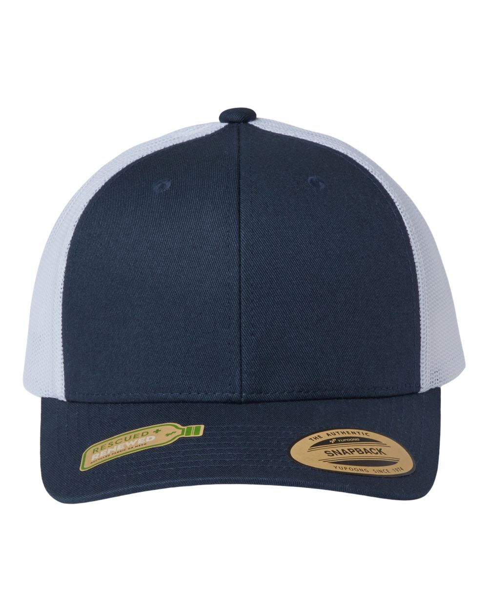 Front View of Navy/ White Sustainable Retro Trucker Cap - 6606R