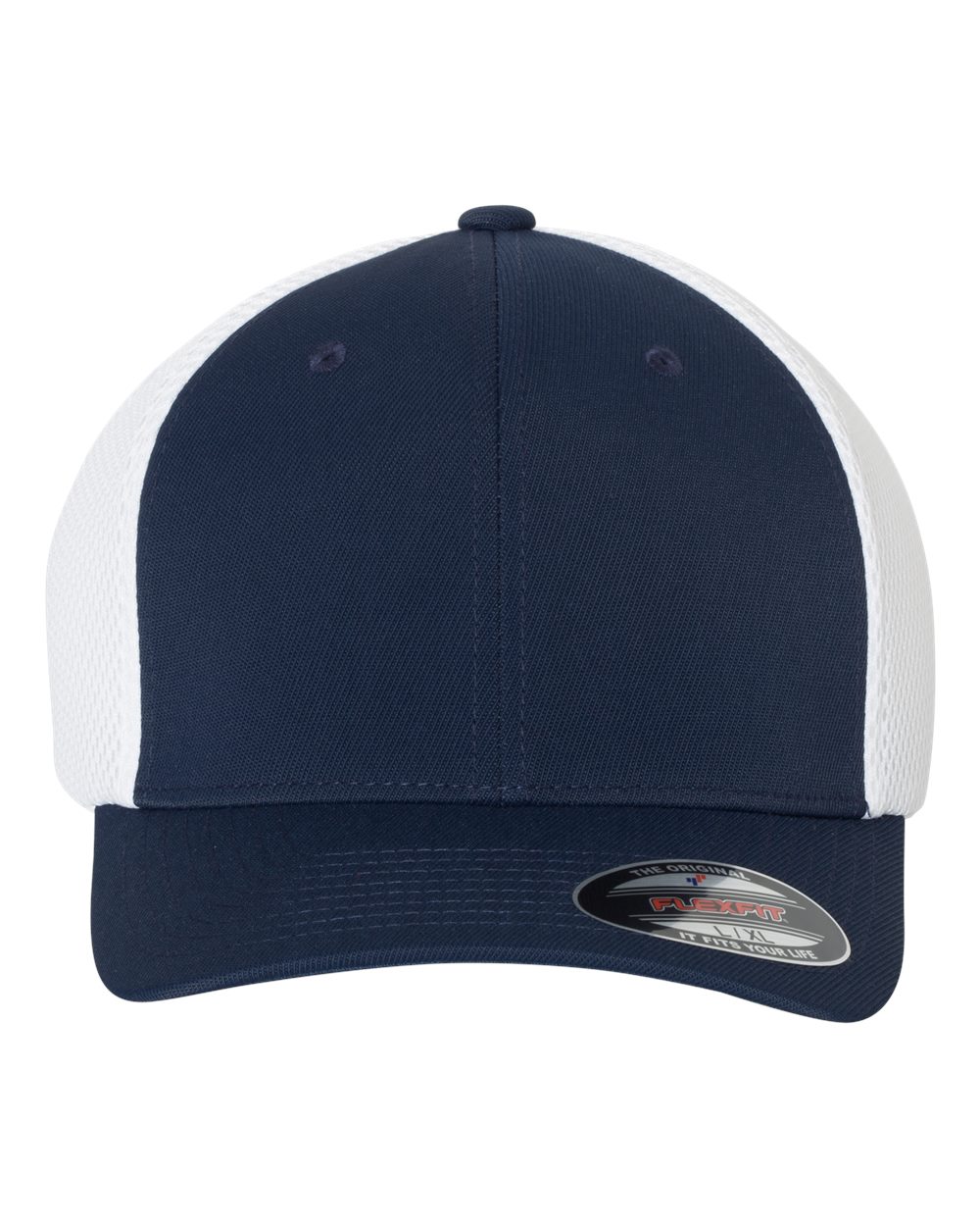 Front View of Navy/ White Ultrafiber Mesh Cap - 6533