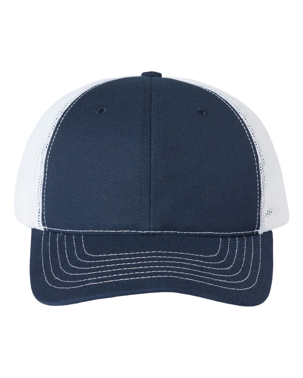 Front View of Navy/ White USA-Made Trucker Cap - USA100