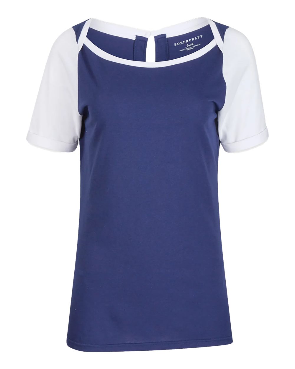 Front View of Navy/ White Women's Carefree T-shirt - BW2404