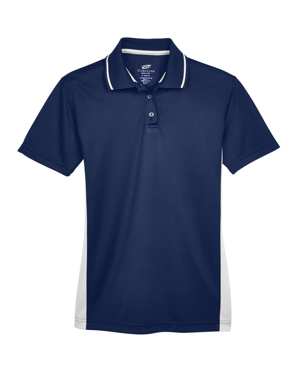 Front View of Navy/ White Women's Cool & Dry Sport Two-Tone Polo - 8406L