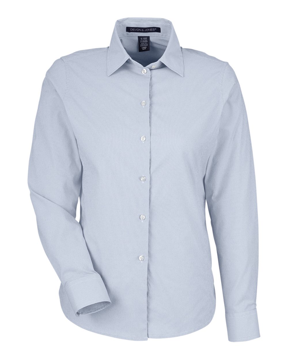 Front View of Navy/ White Women's CrownLux Performance® Microstripe Dress Shirt - DG537W