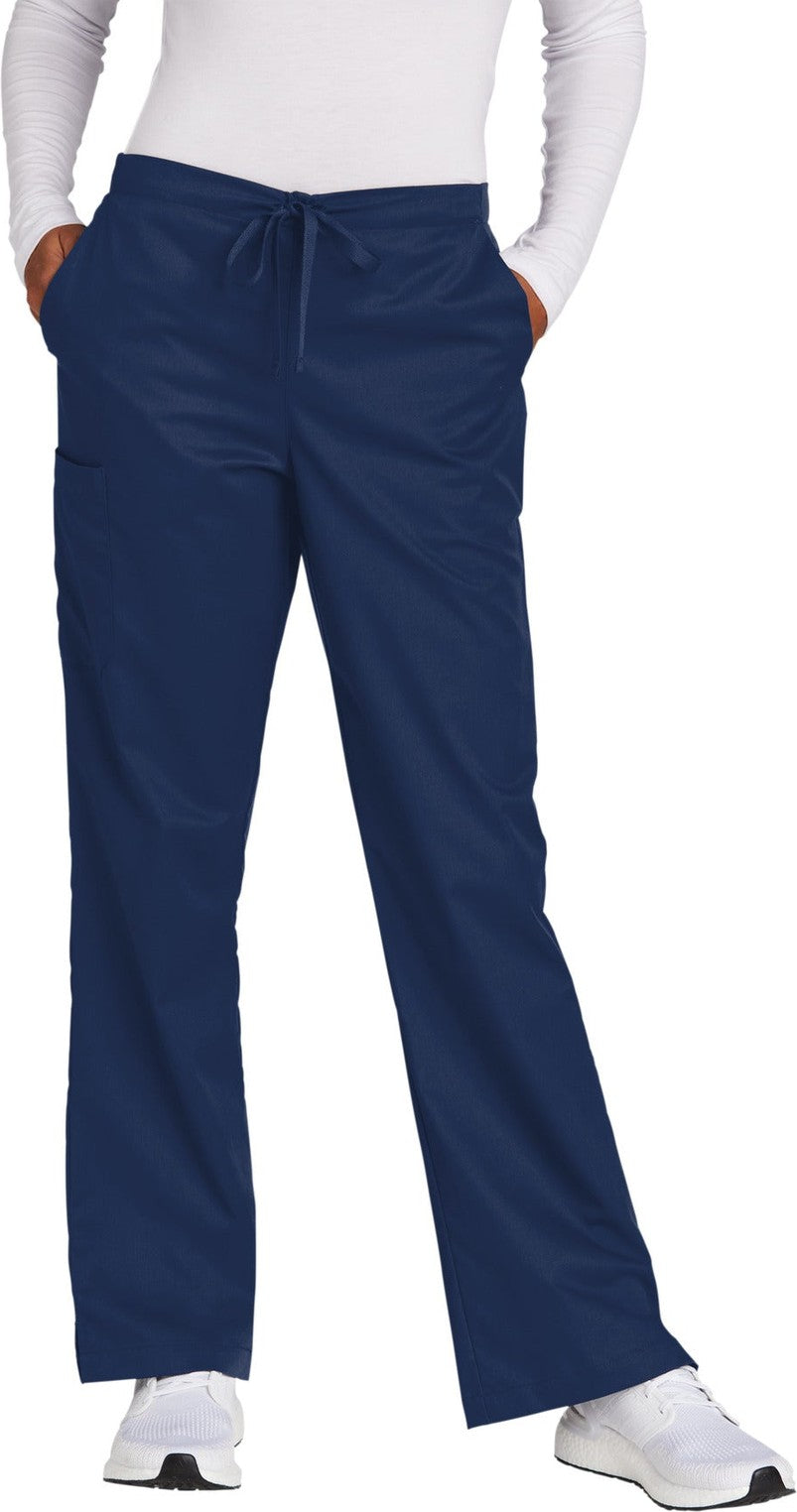 Front View of Navy Wink Women's Petite WorkFlex Flare Leg Cargo Pant WW4750P
