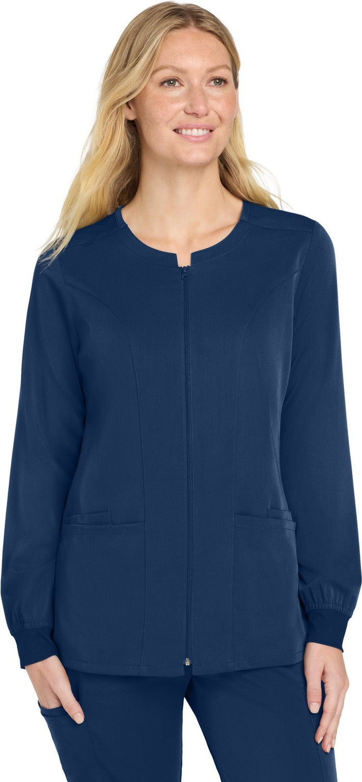 Front View of Navy Wink Women's Premiere Flex Full-Zip Scrub Jacket WW4088