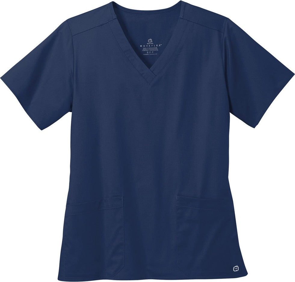 Front View of Navy Wink Women's WorkFlex V-Neck Top WW4560