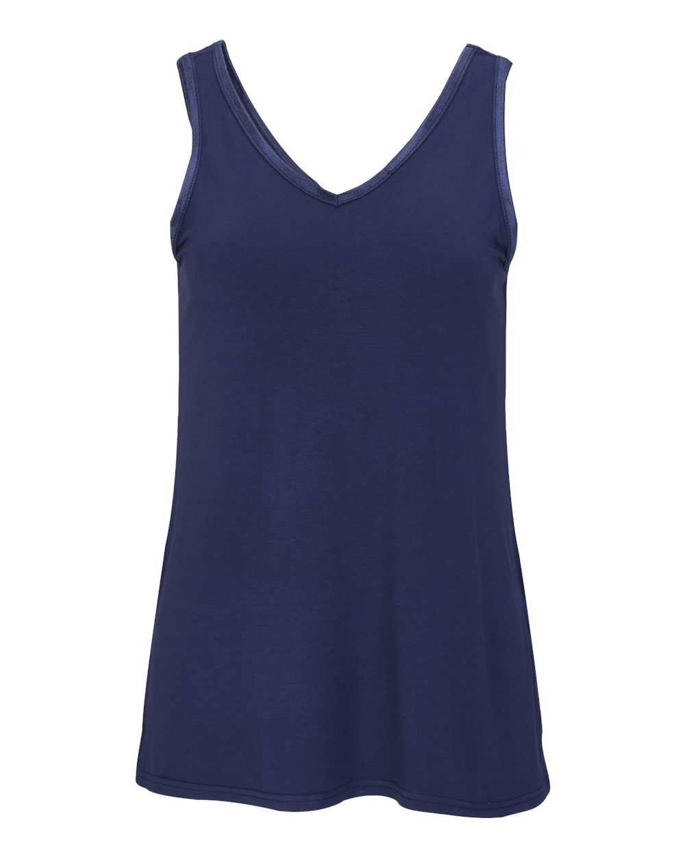 Front View of Navy Women&#39;s Bamboo V-Neck Tank Top - BW2504