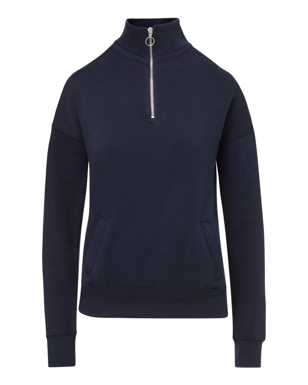 Front View of Navy Women's Cloud Fleece Quarter-Zip Sweatshirt - W20189 plain