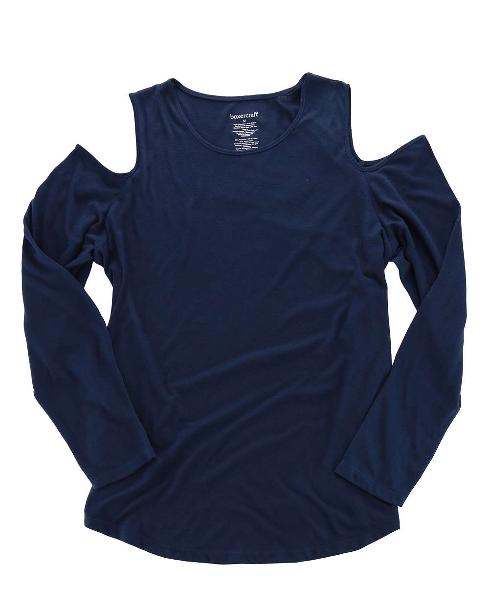 Front View of Navy Women's Cold Shoulder Long Sleeve T-Shirt - T31