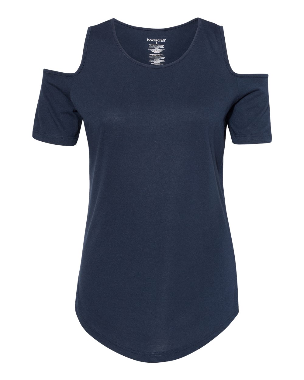 Front View of Navy Women's Cold Shoulder T-Shirt - T32