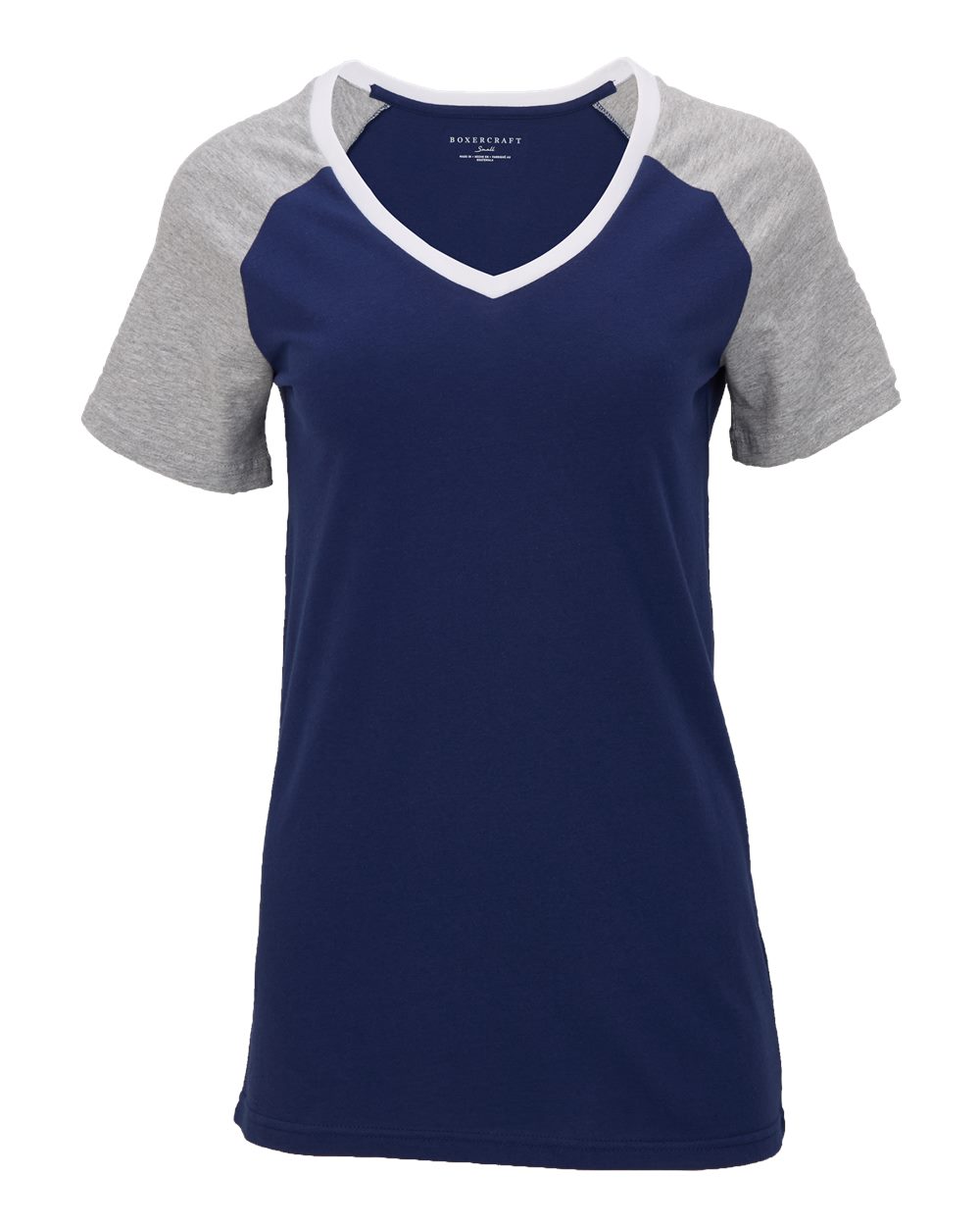 Front View of Navy Women&#39;s Colorblocked V-Neck T-Shirt - BW2204