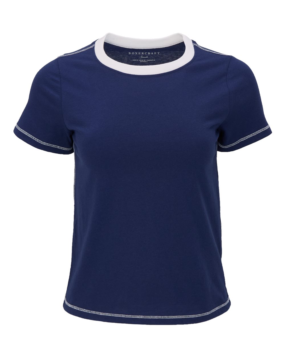 Front View of Navy Women's Contrast Stitch Baby Tee - BW2106