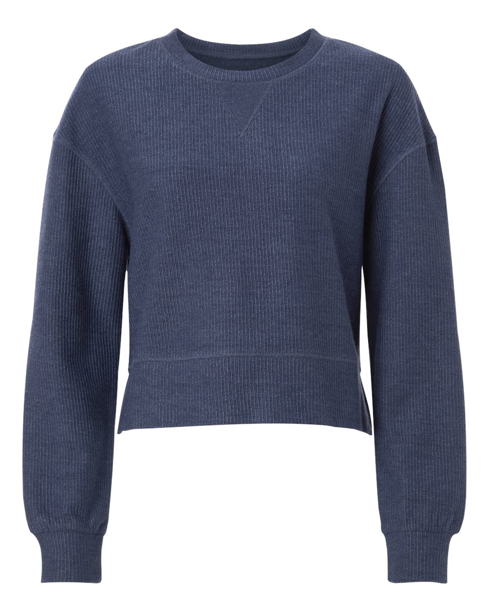 Front View of Navy Women's Cropped Boxy Long Sleeve T-Shirt - BW5102