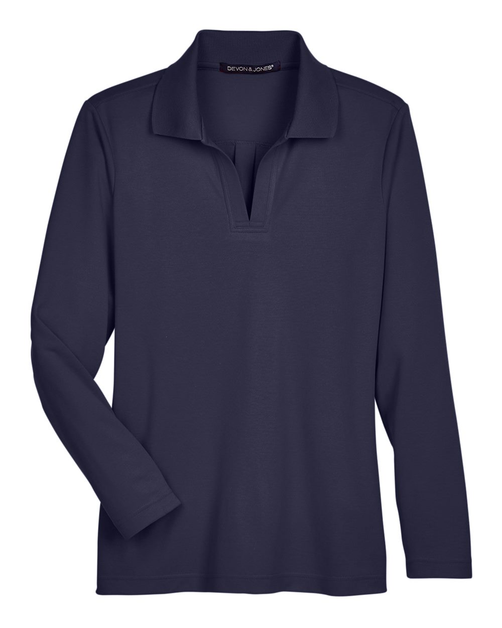 Front View of Navy Women's CrownLux Performance® Plaited Long Sleeve Polo - DG20LW