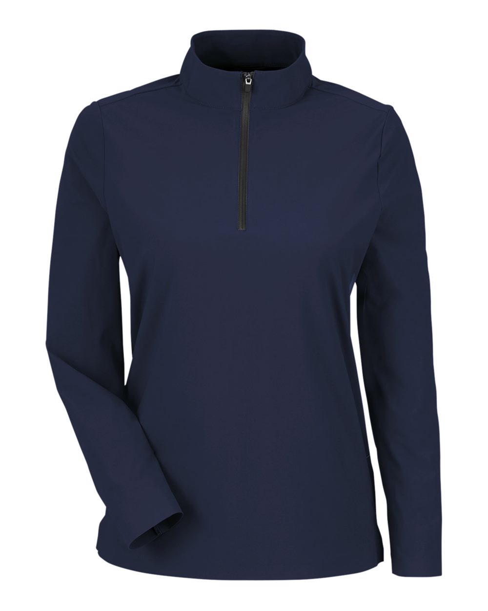 Front View of Navy Women's CrownLux Performance® Windsor Welded Quarter-Zip Pullover - DG410W