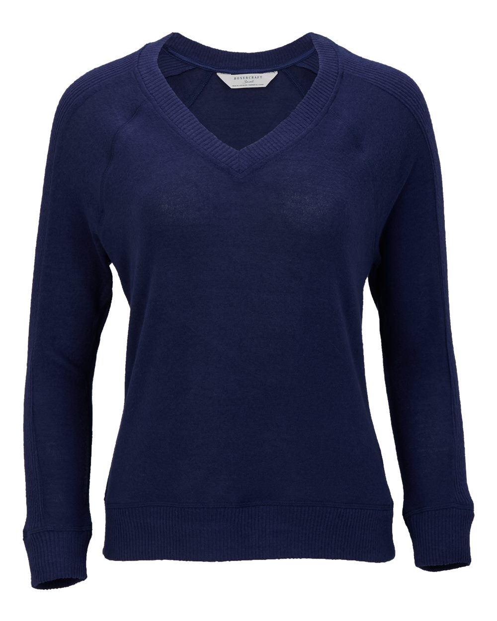Front View of Navy Women&#39;s Cuddle V-Neck Pullover - BW1201