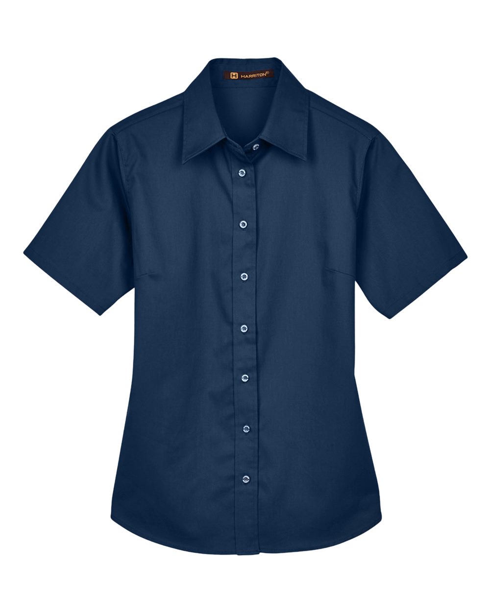 Front View of Navy Women&#39;s Easy Blend™ Short Sleeve Twill Dress Shirt with Stain-Release - M500SW