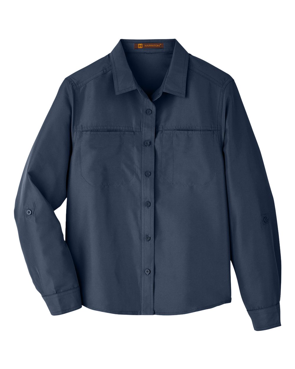 Front View of Navy Women's Key West Long Sleeve Performance Staff Shirt - M580LW