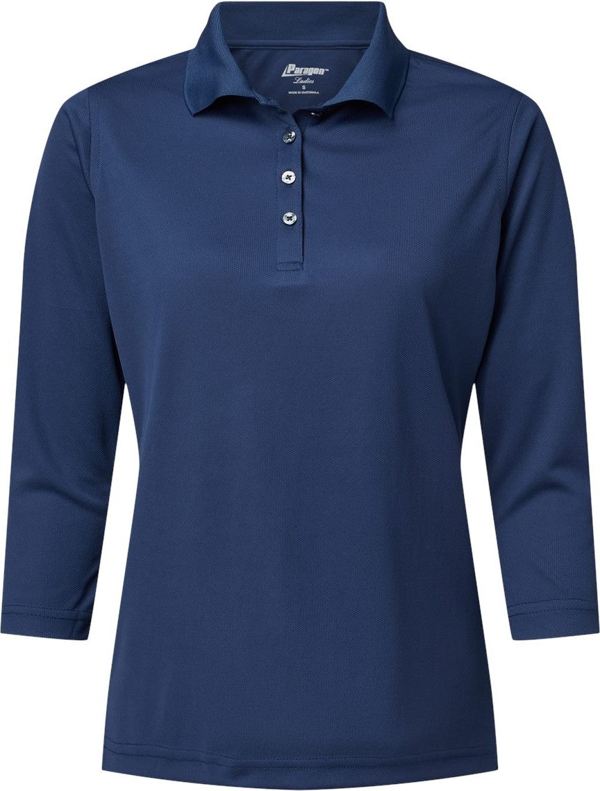 Front View of Navy Women's Lady Palm Three-Quarter Sleeve Polo - 120