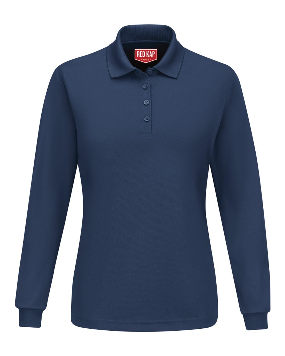 Front View of Navy Women's Long Sleeve Performance Knit Polo - SK7L
