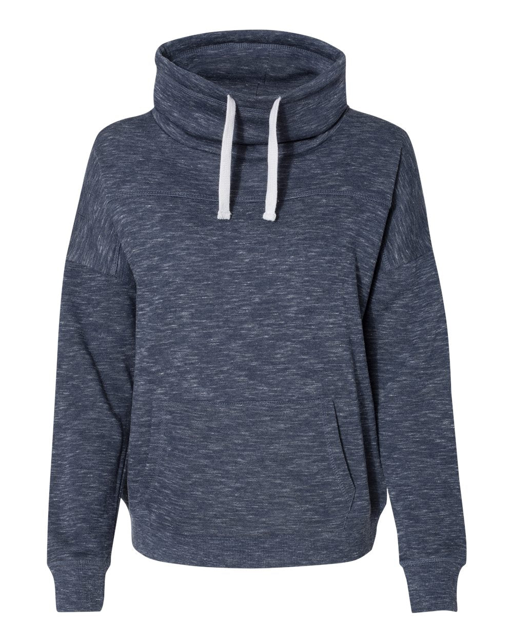 Front View of Navy Women’s Mélange Fleece Cowl Neck Sweatshirt - 8673