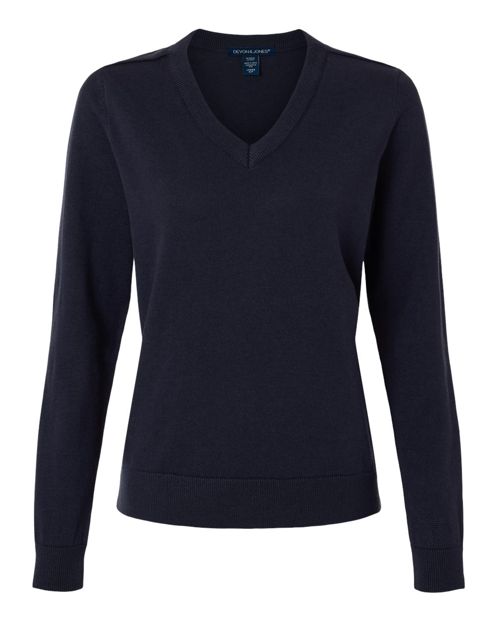 Front View of Navy Women's New Classic V-Neck Sweater - DG445W