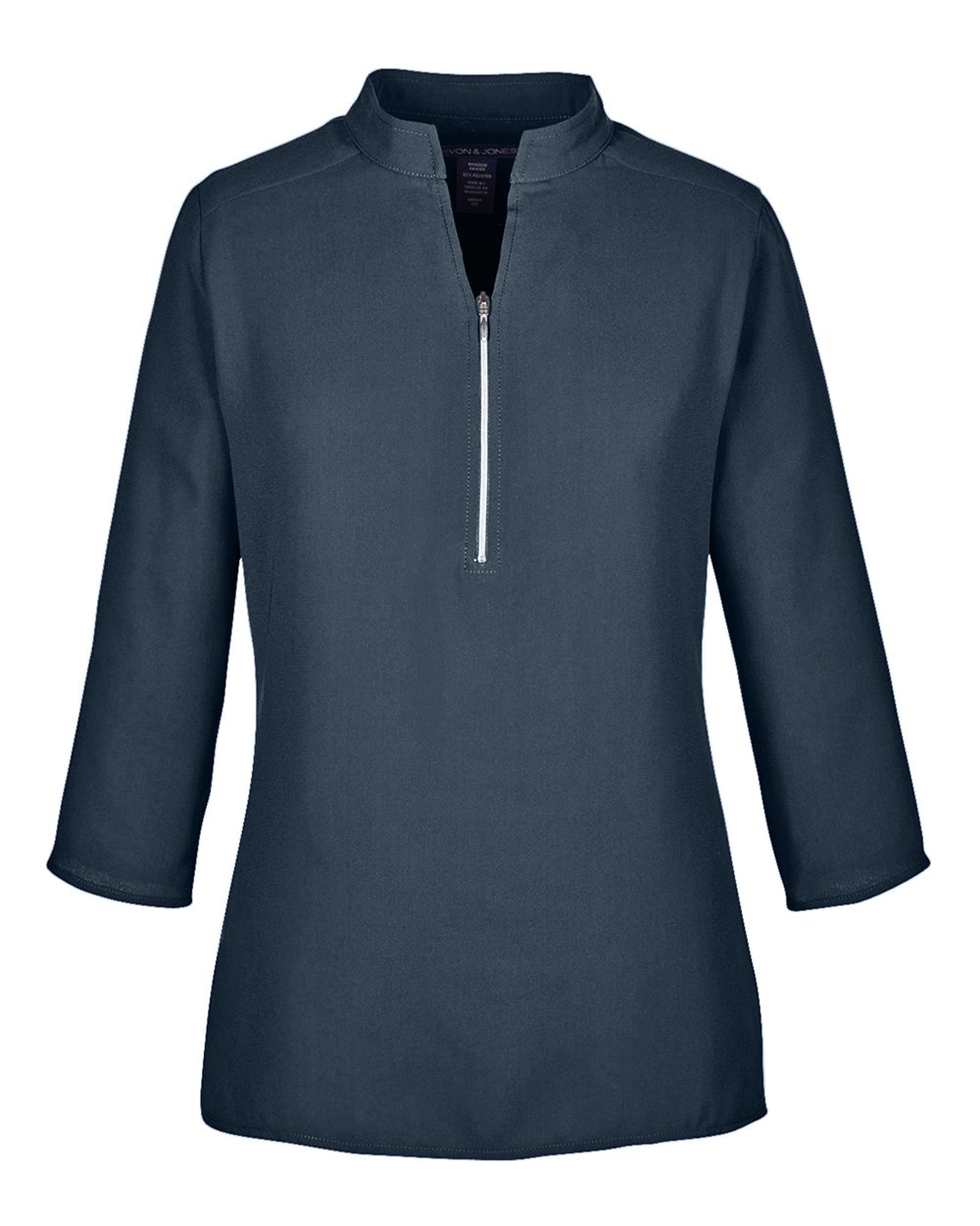 Front View of Navy Women's Perfect Fit™  Three-Quarter Sleeve Crepe Tunic - DP611W