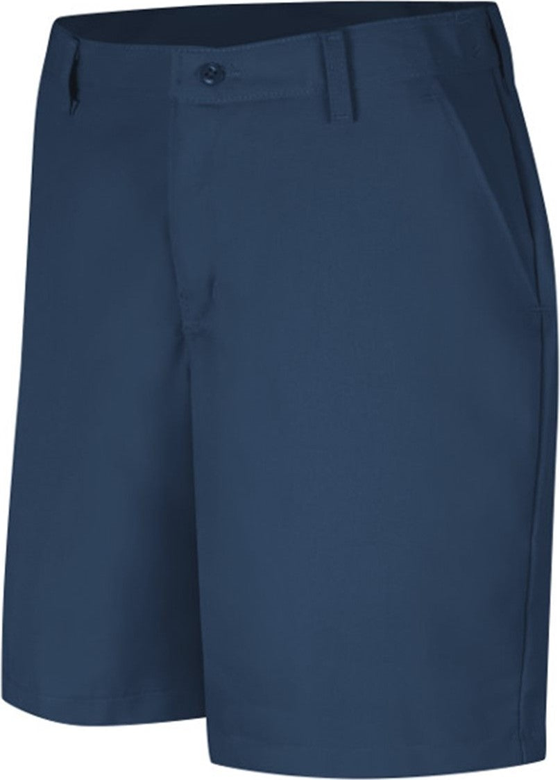 Front View of Navy Women's Plain Front Shorts, 8 Inch Inseam - PT27