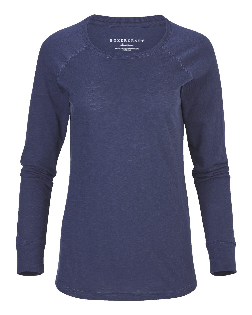 Front View of Navy Women's Solid Preppy Patch Long Sleeve T-Shirt - BW3166