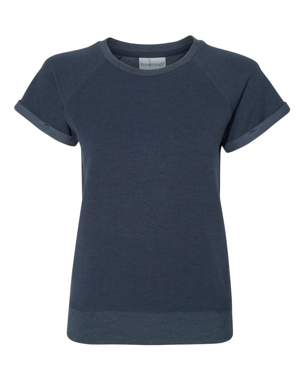 Front View of Navy Women&#39;s Sweetheart French Terry Short Sleeve Pullover - R32