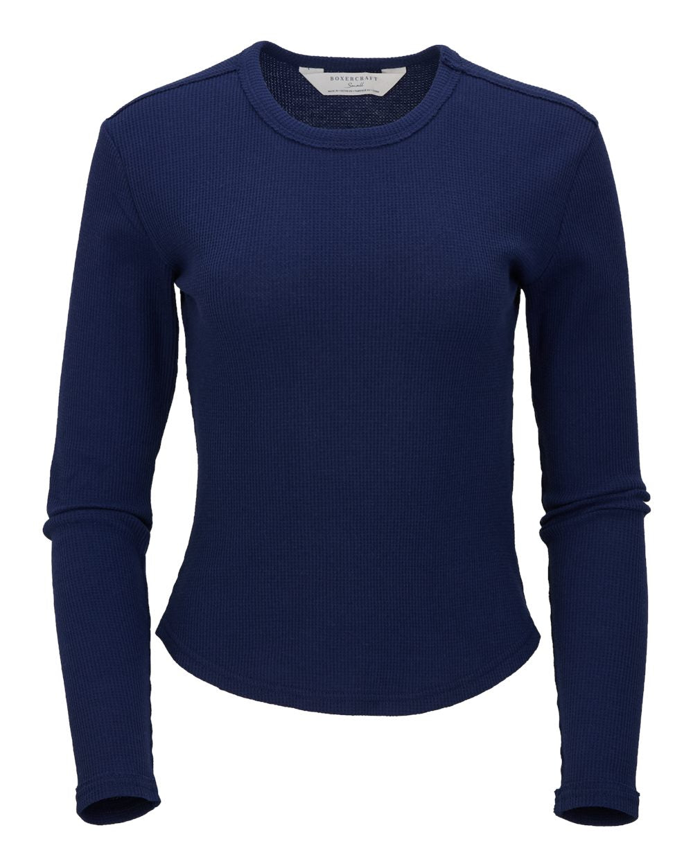 Front View of Navy Women's Waffle Knit Baby Long Sleeve T-Shirt - BW3103