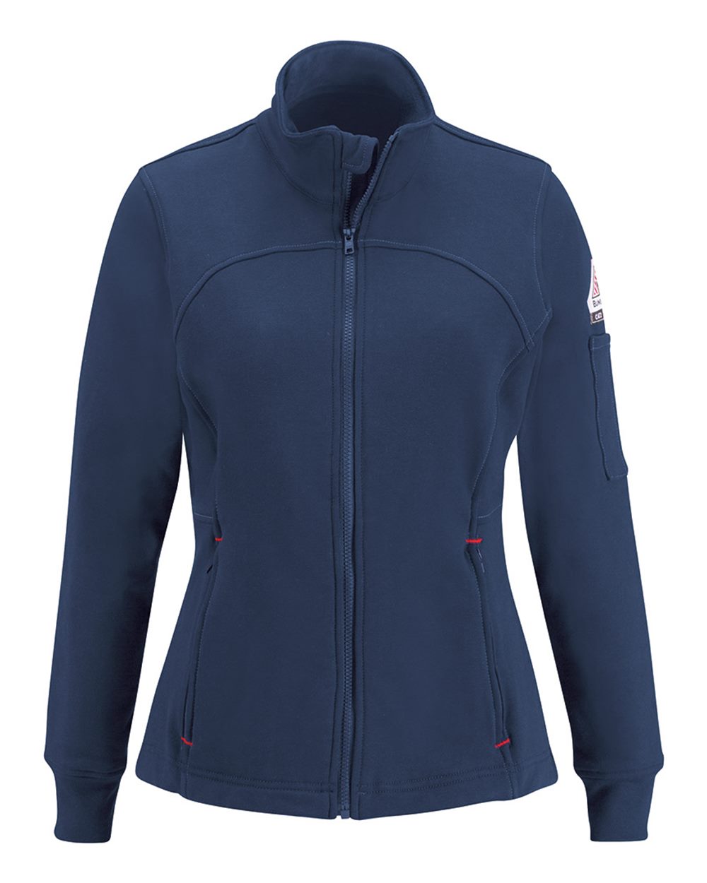 Front View of Navy Women's Zip Front Fleece Jacket-Cotton/Spandex Blend - SEZ3