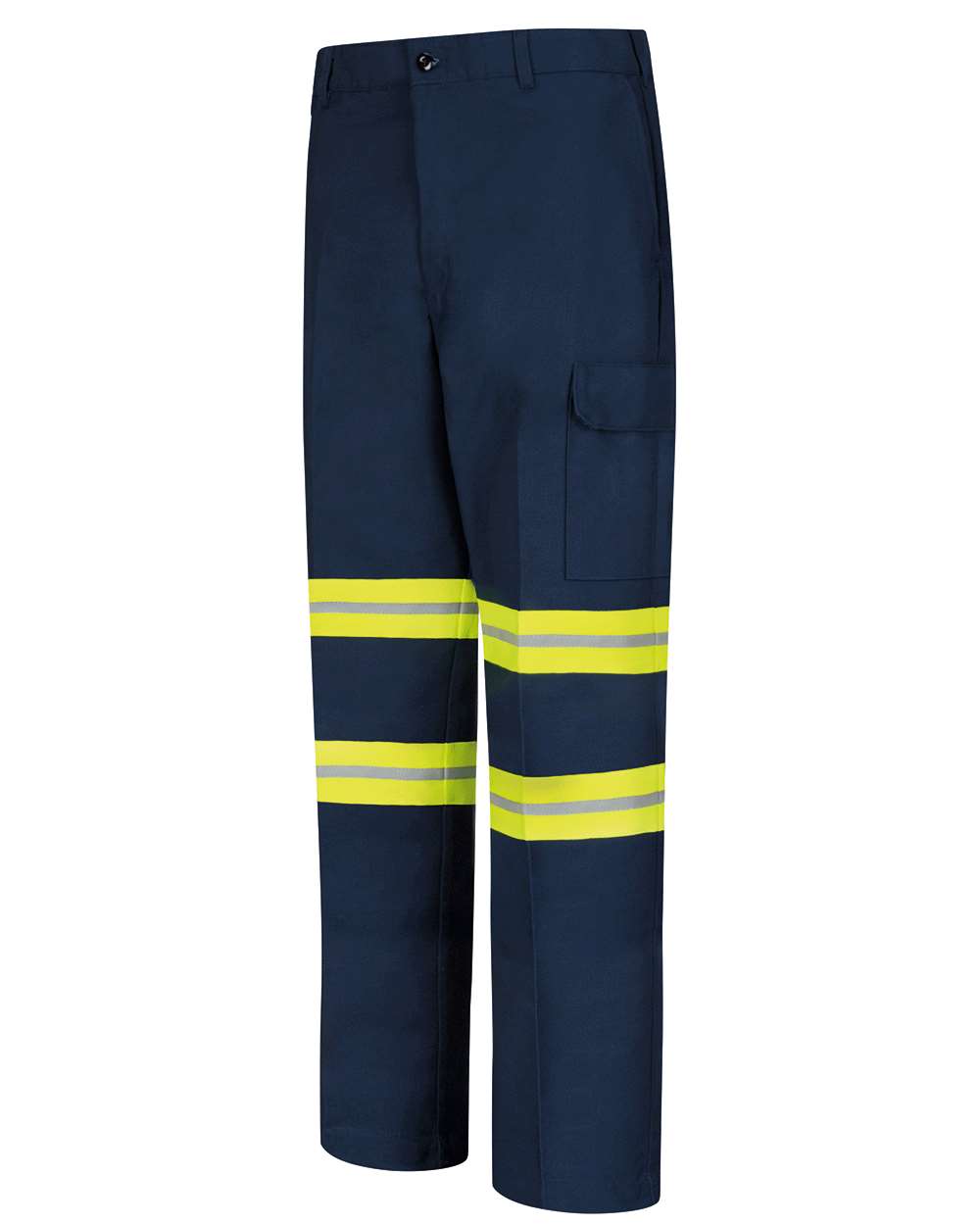 Front View of Navy/ Yellow Trim Enhanced Visibility Industrial Cargo Pants - PT88E