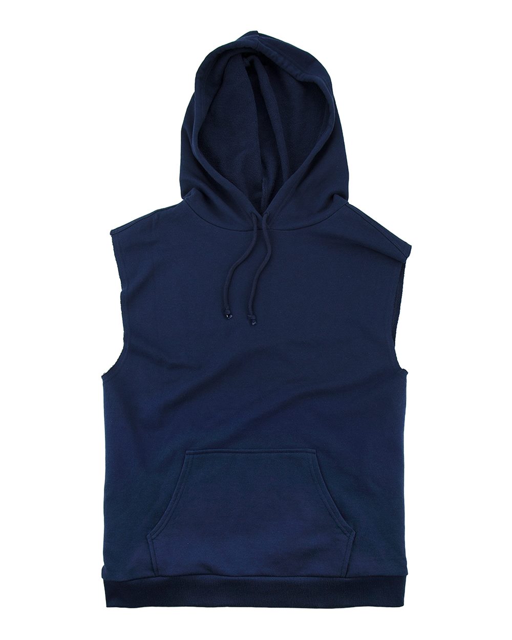Front View of Navy Youth Stadium Hooded Sleeveless Sweatshirt - YR51