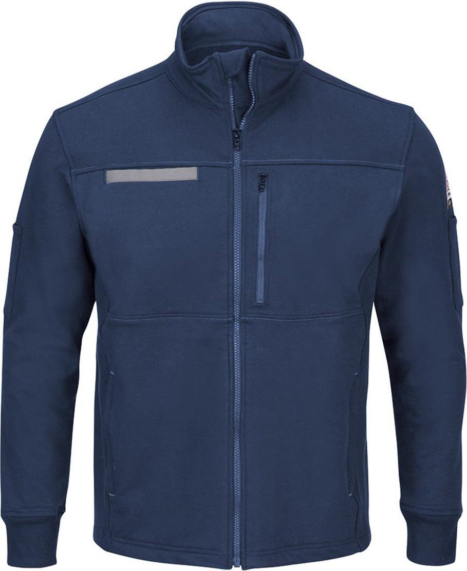 Front View of Navy Zip Front Fleece Jacket-Cotton /Spandex Blend - SEZ2