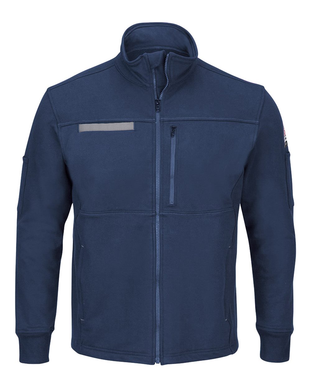 Front View of Navy Zip Front Fleece Jacket-Cotton /Spandex Blend - Tall Sizes - SEZ2T