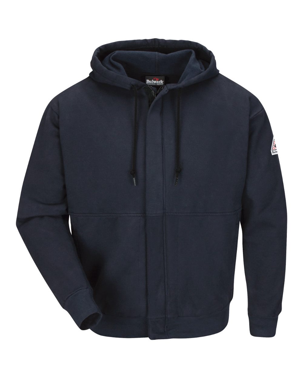 Front View of Navy Zip-Front Hooded Sweatshirt - SEH4