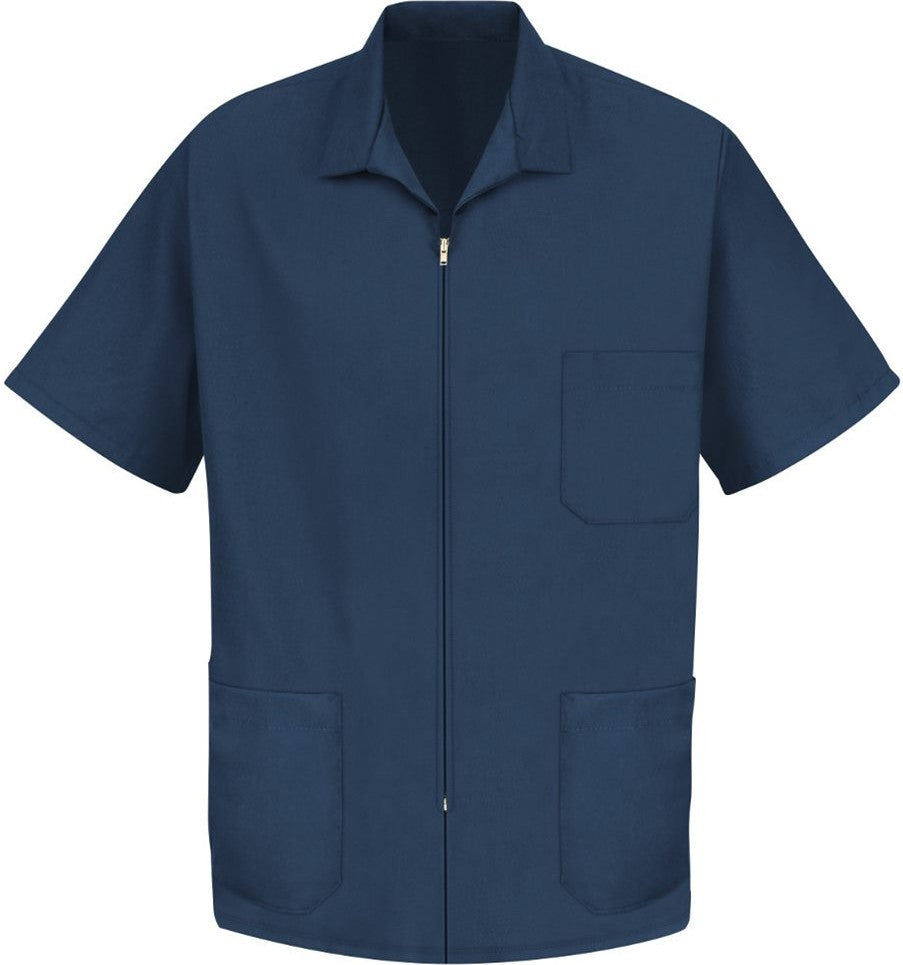 Front View of Navy Zip-Front Smock - KP44