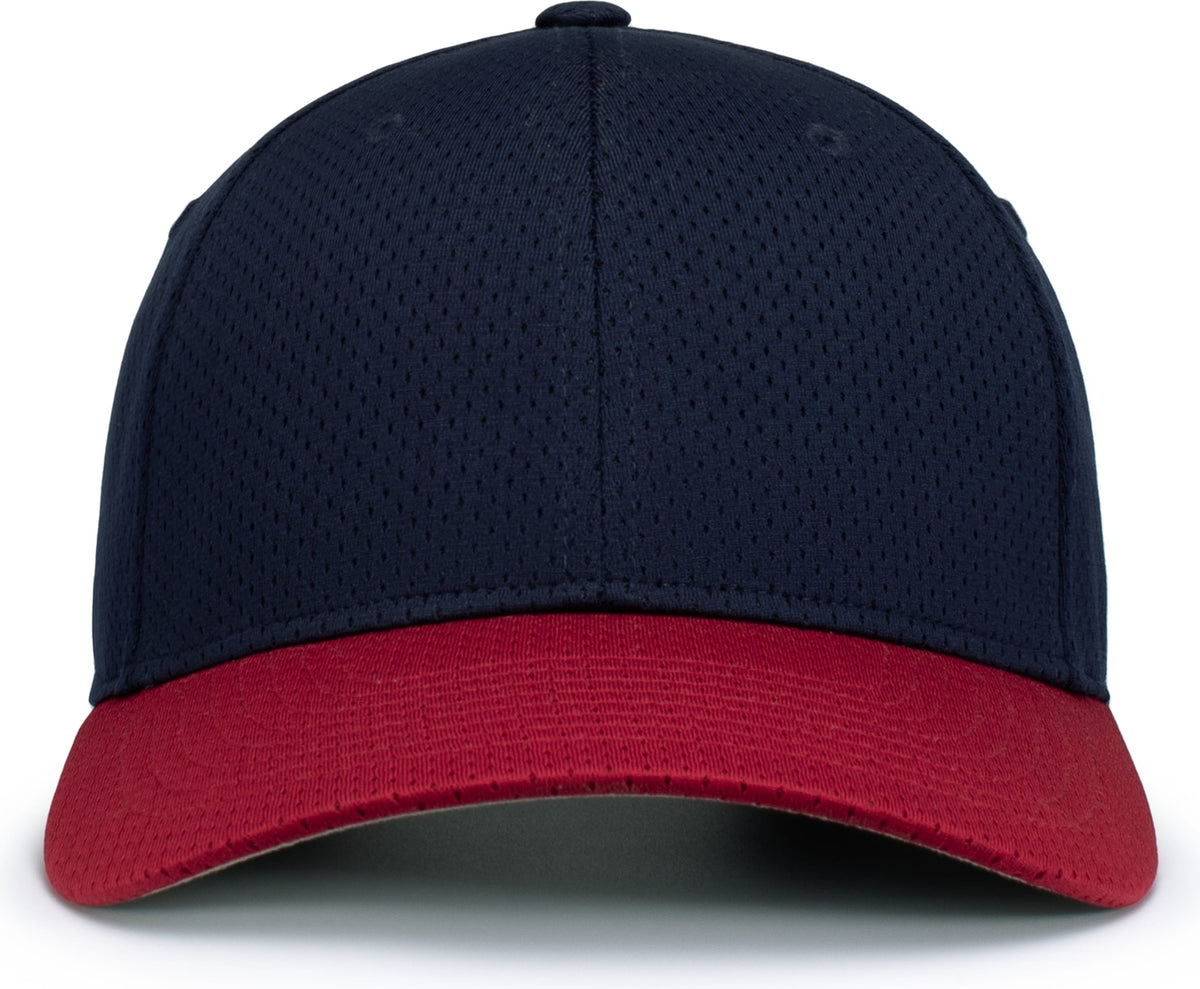 Front View of NAVY/RED ATHLETIC MESH CAP