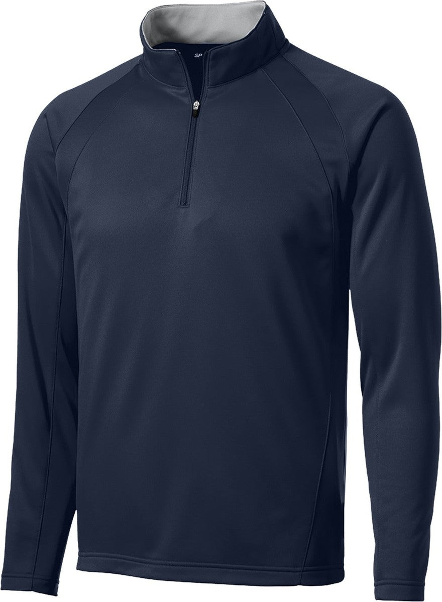 Front View of Navy/Silver Sport-Tek Sport-Wick Fleece 1/4-Zip Pullover. F243