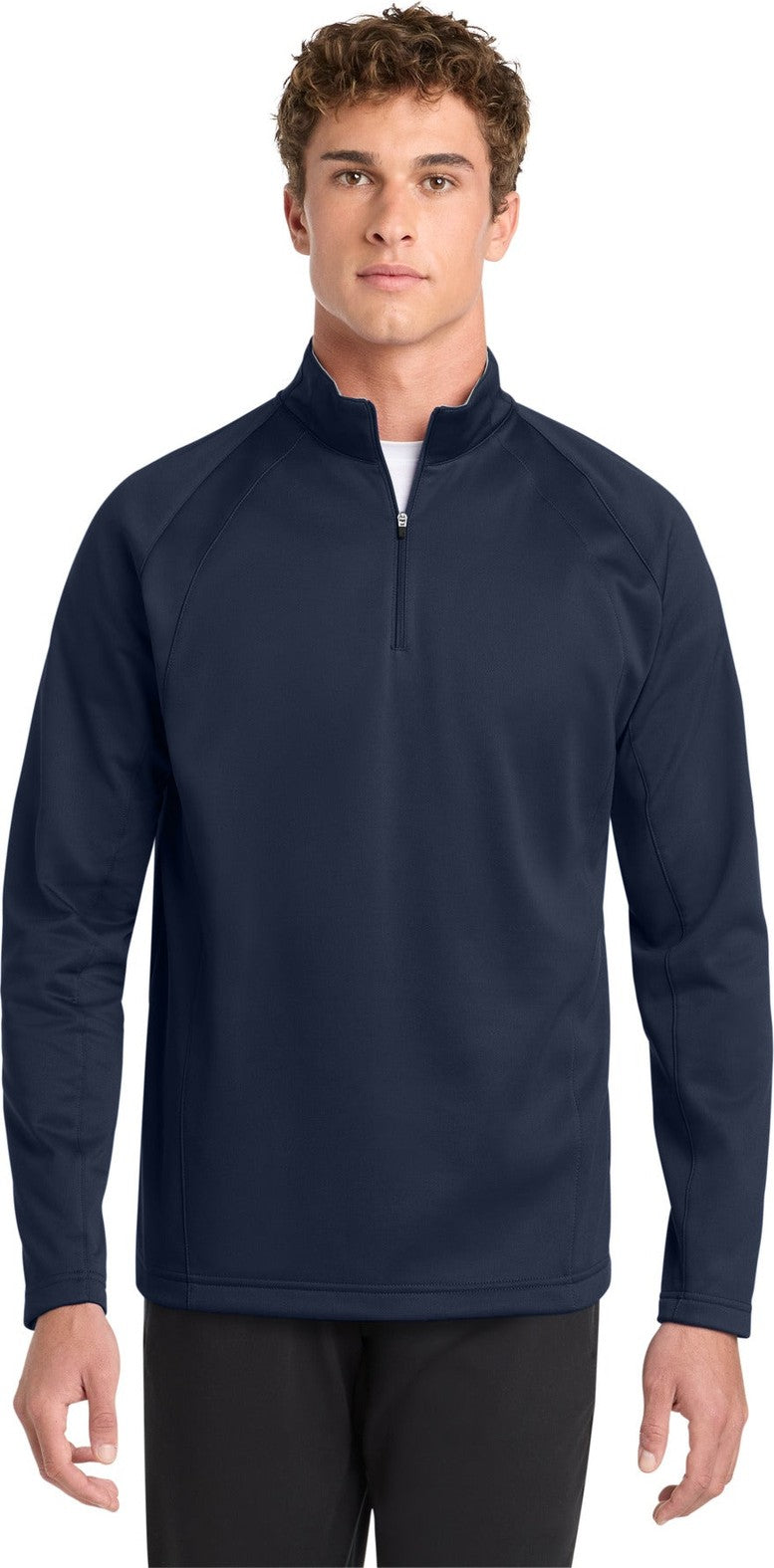Front View of Navy/Silver Sport-Tek Sport-Wick Fleece 1/4-Zip Pullover. F243