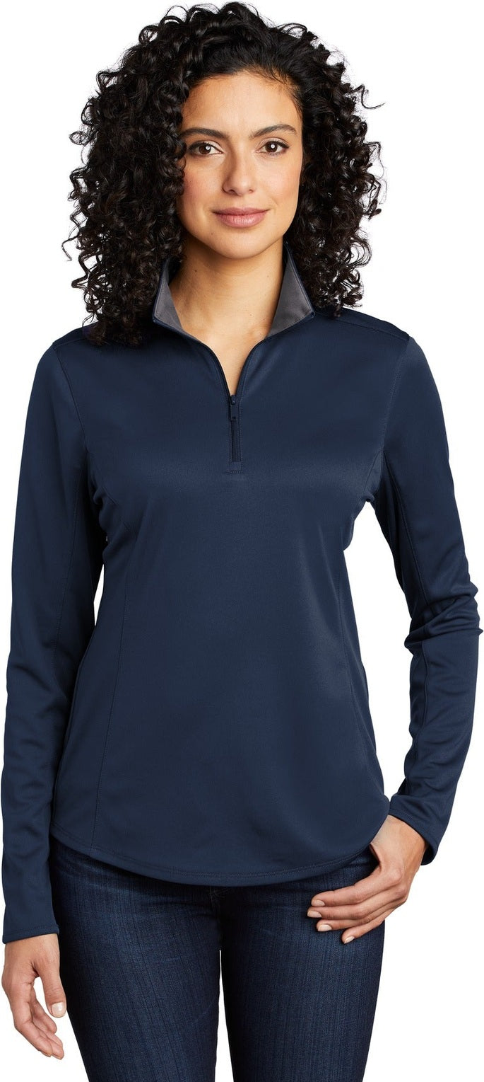 Front View of Navy/Steel Gry Port Authority Women's Silk Touch Performance 1/4-Zip LK584