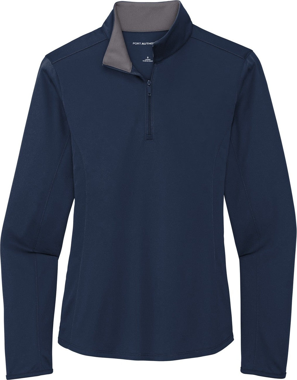 Front View of Navy/Steel Gry Port Authority Women's Silk Touch Performance 1/4-Zip LK584