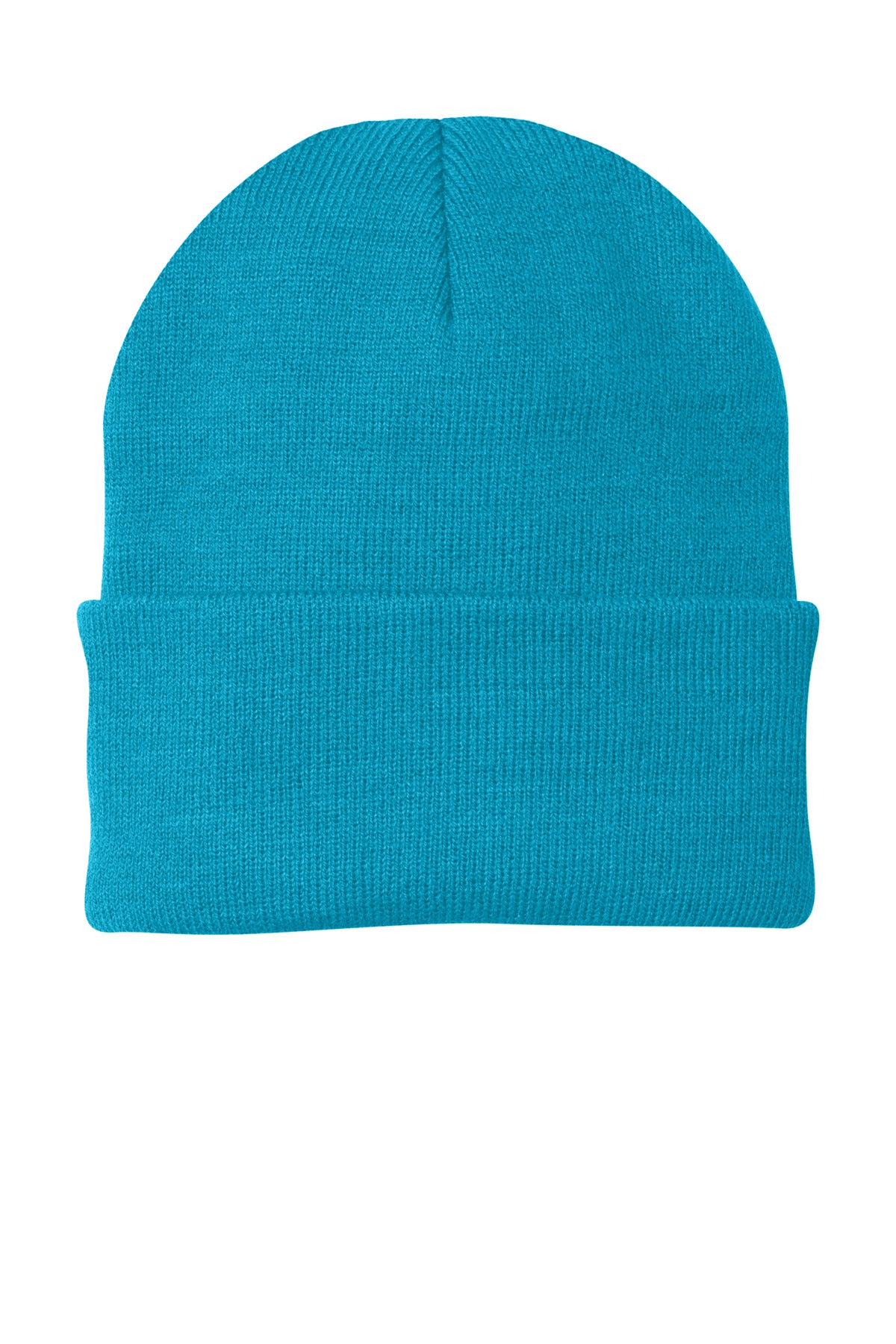 Front View of Neon Blue Port Authority Knit Cap. CP90
