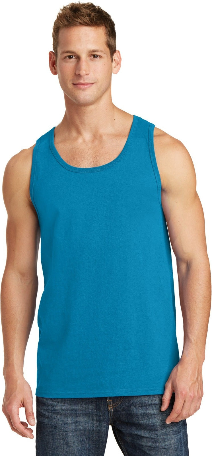 Front View of Neon Blue Port & Co Core Cotton Tank Top. PC54TT